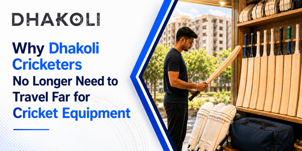 Dhakoli cricketer selecting a cricket bat at a local cricket equipment store in Zirakpur